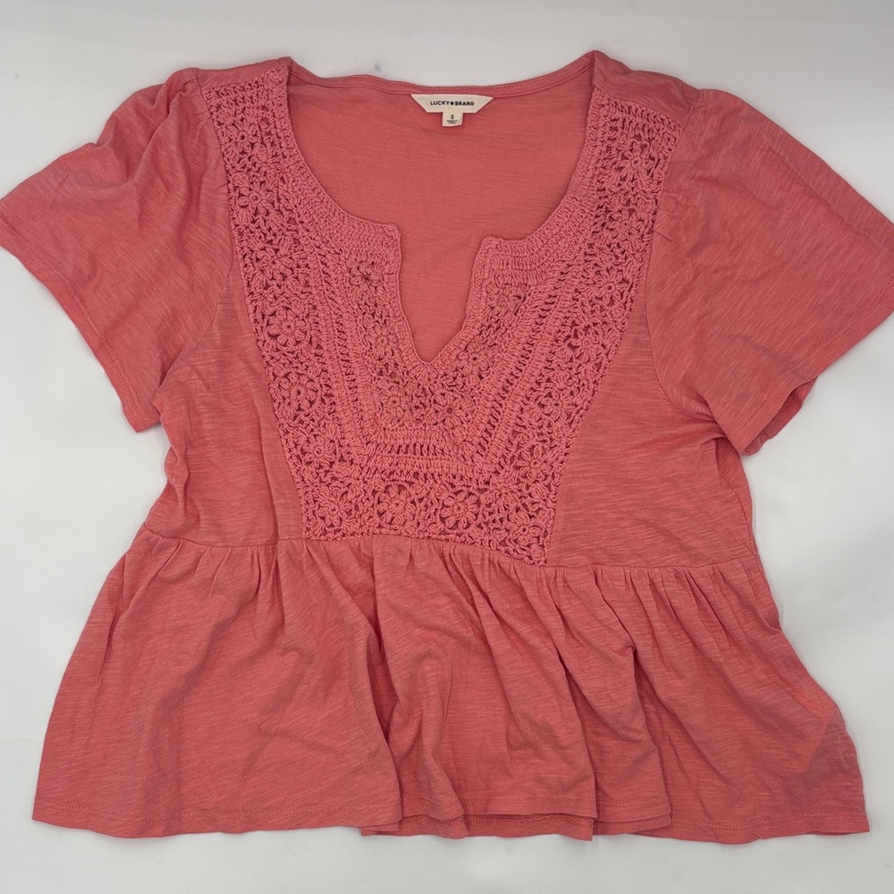 Lucky Brand Crochet Accent Baby Doll Top